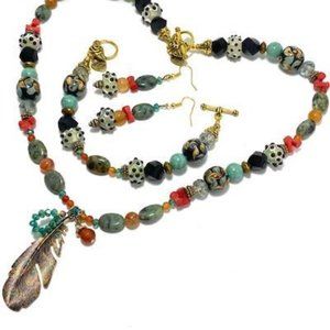 Handmade Jewelry Set by Surdigirl - Jewelry Set - Carnelian, Jasper, Lampwork